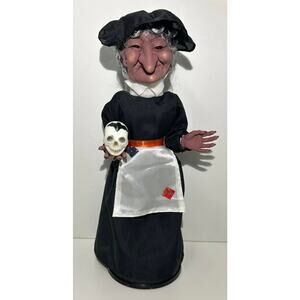Vintage Telco Animated Halloween Witch with Light-Up Red Eyes & Skull 16”